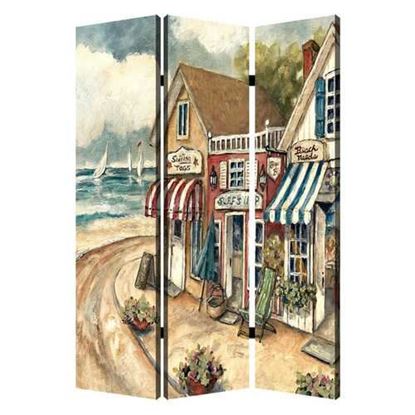 Изображение 1" x 48" x 72" Multi Color Wood Canvas Seaside Town Slate  Screen