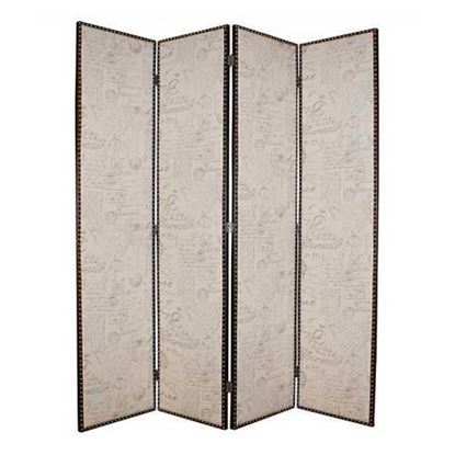 Picture of 1" x 80" x 84" Beige Wood & Fabric  Screen