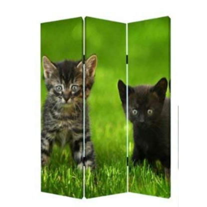 Изображение 1" x 48" x 72" Multi Color Wood Canvas Curious Cat  Screen
