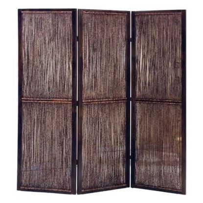 Picture of Dark Wood and Water Hyacinth 3 Panel Room Divider Screen