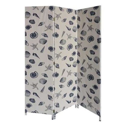 Picture of 3 Panel Beige and Blue Soft Fabric Finish Room Divider