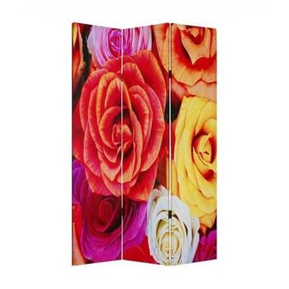 Изображение 1" x 48" x 72" Multi Color Wood Canvas Daisy And Rose  Screen