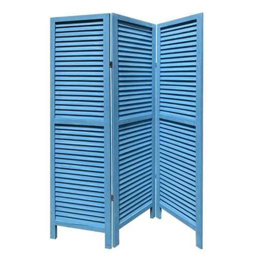 Picture of Blue Finish Wood Shutter 3 Panel Room Divider Screen