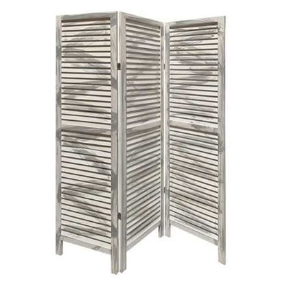 Picture of 3 Panel Washed Grey Shutter Screen Room Divider