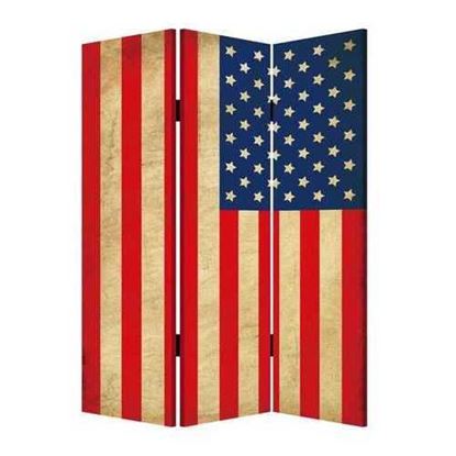 图片 1" x 48" x 72" Multi Color Wood Canvas American Flag  Screen