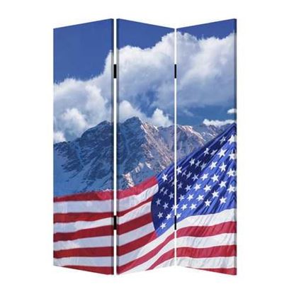 Изображение 1" x 48" x 72" Multi Color Wood Canvas Model American Flag  Screen