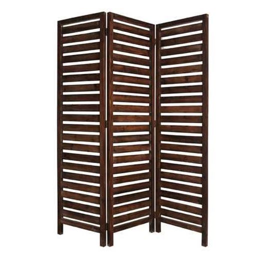 Picture of 1" x 63" x 72" Brown 3 Panel Solid Wood Fortress  Screen