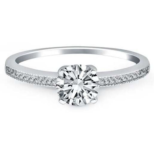 Picture of Size: 5.5 - 14k White Gold Classic Diamond Pave Solitaire Engagement Ring