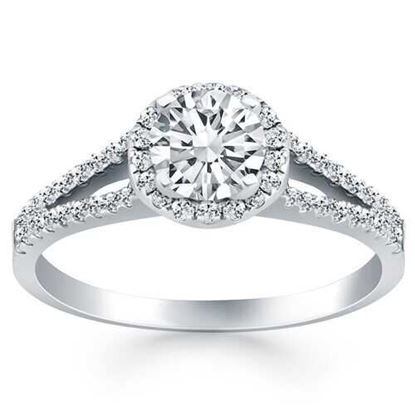 Picture of Size: 8 - 14k White Gold Diamond Halo Split Shank Engagement Ring