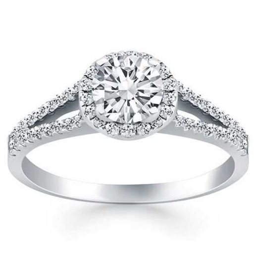 Picture of Size: 8 - 14k White Gold Diamond Halo Split Shank Engagement Ring