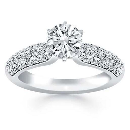 Picture of Size: 4 - 14k White Gold Triple Row Pave Diamond Engagement Ring