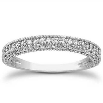 Picture of Size: 8 - 14k White Gold Fancy Pave Diamond Milgrain Textured Wedding Ring Band