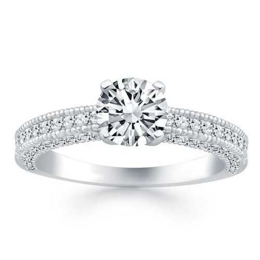 Picture of Size: 5.5 - 14k White Gold Diamond Micropave Milgrain Engagement Ring