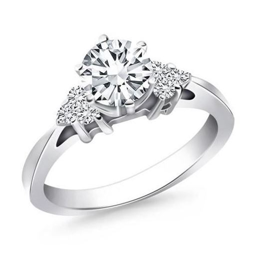 Picture of Size: 6.5 - 14k White Gold Cathedral Engagement Ring with Side Diamond Clusters