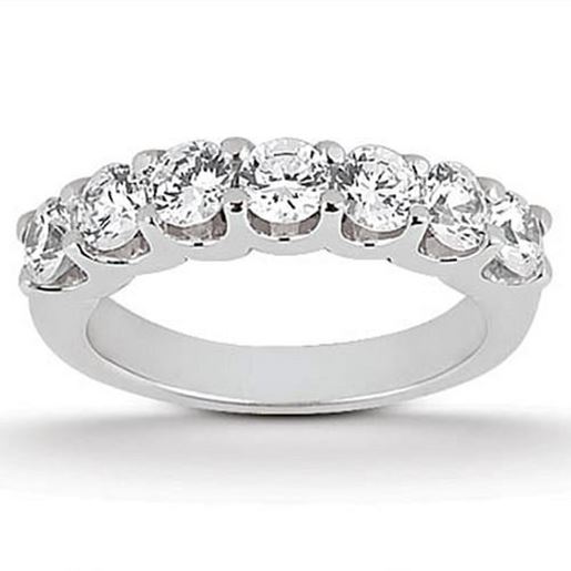 Picture of Size: 5 - 14k White Gold Diamond Scalloped Shared U Prong Setting Wedding Ring Band