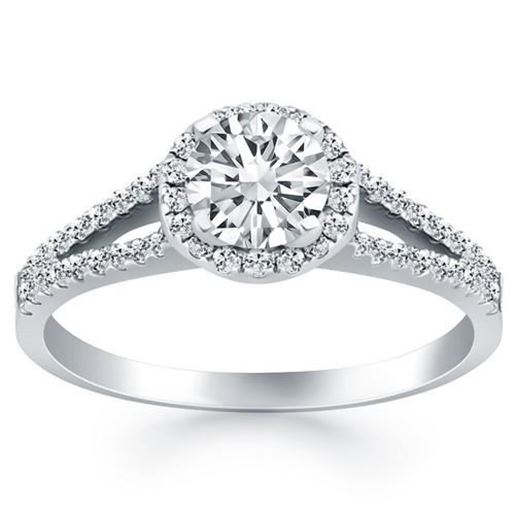 Picture of Size: 4.5 - 14k White Gold Diamond Halo Split Shank Engagement Ring