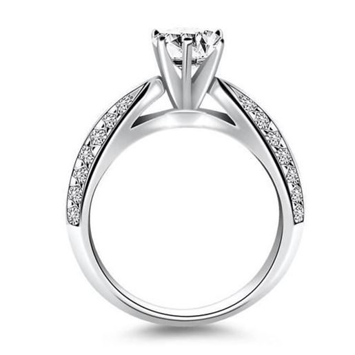 Picture of Size: 8 - 14k White Gold Cathedral Double Row Pave Diamond Engagement Ring