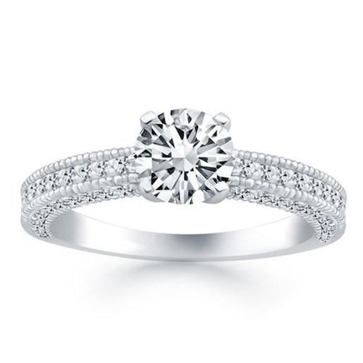 Picture of Size: 6.5 - 14k White Gold Diamond Micropave Milgrain Engagement Ring