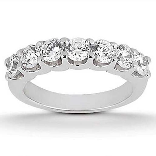 Picture of Size: 4 - 14k White Gold Diamond Scalloped Shared U Prong Setting Wedding Ring Band