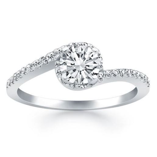 Picture of Size: 6.5 - 14k White Gold Bypass Swirl Diamond Halo Engagement Ring