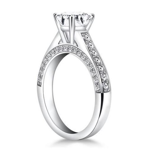 Picture of Size: 6.5 - 14k White Gold Pave Diamond Cathedral Engagement Ring