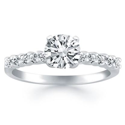 Picture of Size: 8 - 14k White Gold Shared Prong Diamond Band Accent Engagement Ring