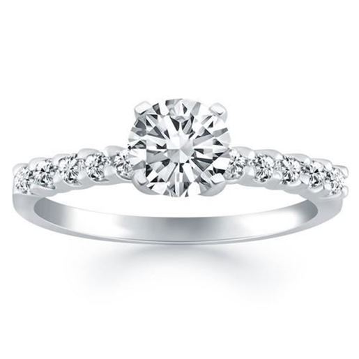 Picture of Size: 8 - 14k White Gold Shared Prong Diamond Band Accent Engagement Ring