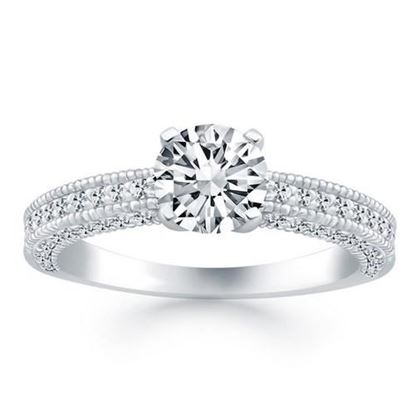 Picture of Size: 9 - 14k White Gold Diamond Micropave Milgrain Engagement Ring