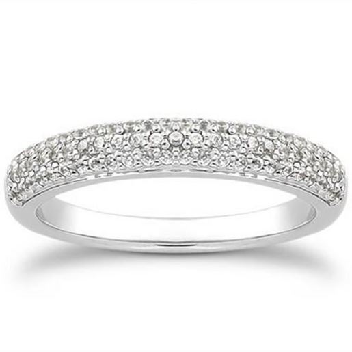 Picture of Size: 6.5 - 14k White Gold Triple Multi-Row Micro- Pave Diamond Wedding Ring Band