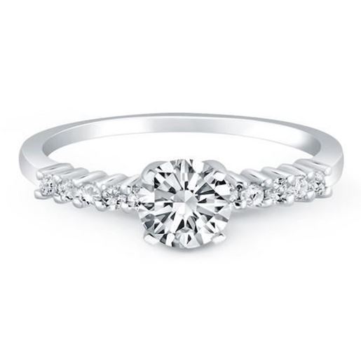 Picture of Size: 5 - 14k White Gold Shared Prong Accent Diamond Engagement Ring