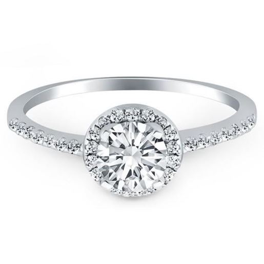 Picture of Size: 5.5 - 14k White Gold Diamond Halo Collar Engagement Ring