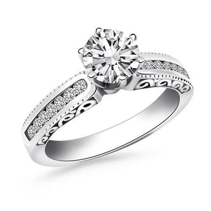 Picture of Size: 8 - 14k White Gold Channel Set Engagement Ring with Engraved Sides