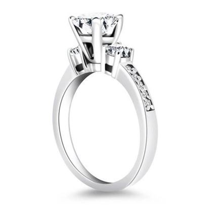 Picture of Size: 7 - 14k White Gold Three Stone Engagement Ring with Diamond Band