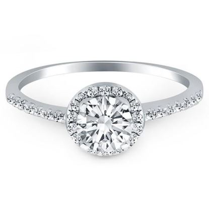 Picture of Size: 7.5 - 14k White Gold Diamond Halo Collar Engagement Ring