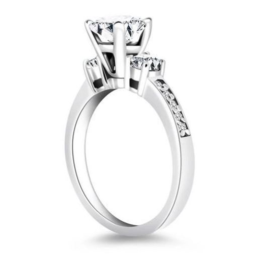 Picture of Size: 5 - 14k White Gold Three Stone Engagement Ring with Diamond Band