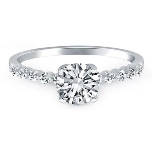 Picture of Size: 6 - 14k White Gold Diamond Engagement Ring with Shared Prong Diamond Accents