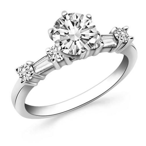 Picture of Size: 4 - 14k White Gold Engagement Ring with Round and Baguette Diamonds