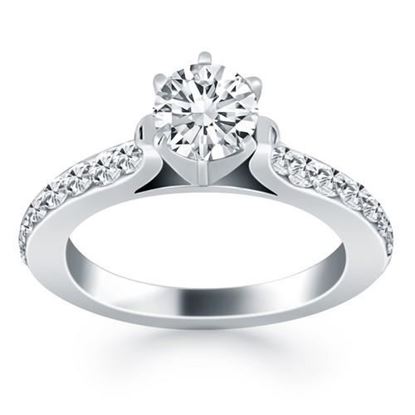 Picture of Size: 9 - 14k White Gold Curved Shank Engagement Ring with Pave Diamonds