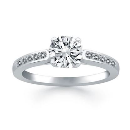 Picture of Size: 7 - 14k White Gold Diamond Channel Cathedral Engagement Ring