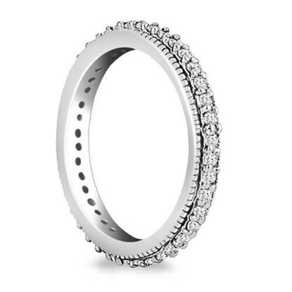 Picture of Size: 6 - 14k White Gold Pave Set Round Cut Diamond Eternity Ring with Milgrained Edging