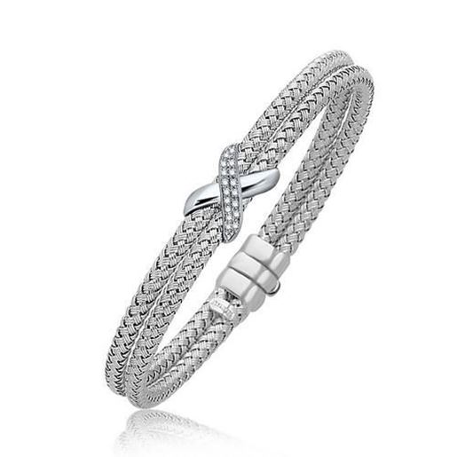 Picture of Size: 7.25'' - Diamond Accented X Station Weave Bangle in 14k White Gold (.17 cttw)