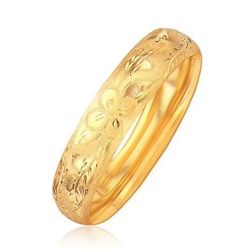 Picture of Size: 8'' - Classic Floral Carved Bangle in 14k Yellow Gold (13.5mm)