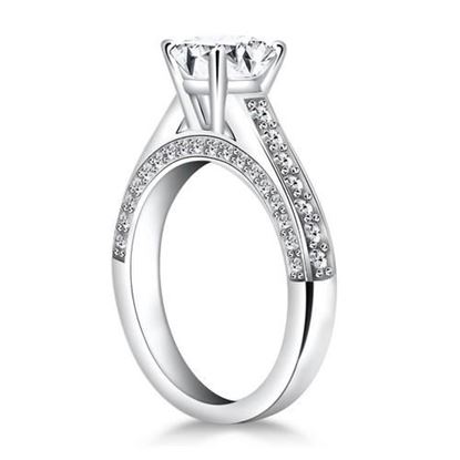 Picture of Size: 5.5 - 14k White Gold Pave Diamond Cathedral Engagement Ring