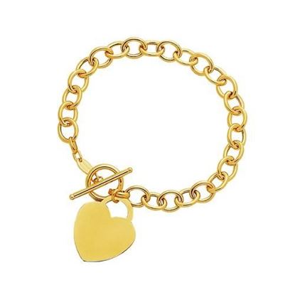 Picture of Size: 7.5'' - Toggle Bracelet with Heart Charm in 14k Yellow Gold