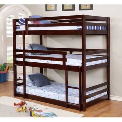 Picture of Space Saving Espresso Finish Solid Wood Twin Triple Bunk Bed