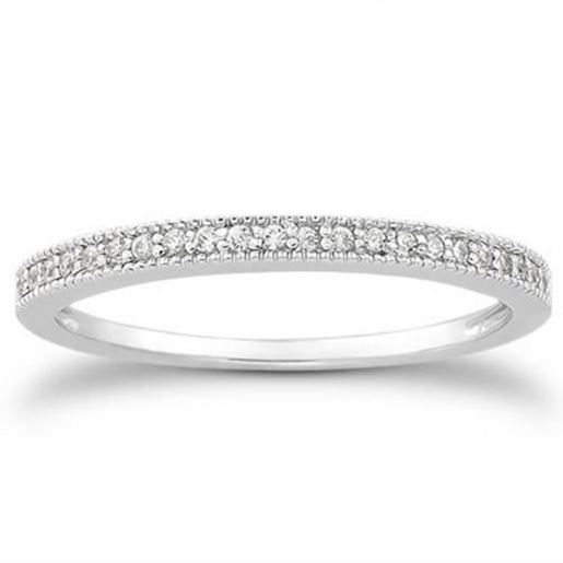 Picture of Size: 4.5 - 14k White Gold Diamond Micro Pave Diamond Milgrain Wedding Ring Band