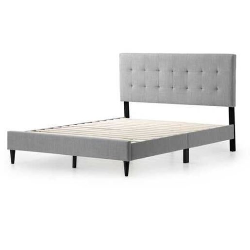 Picture of Queen size Stone Gray Upholstered Tufted Platform Bed Frame with Headboard