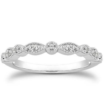 Image de Size: 9 - 14k White Gold Vintage Look Fancy Pave Diamond Milgrain Wedding Ring Band