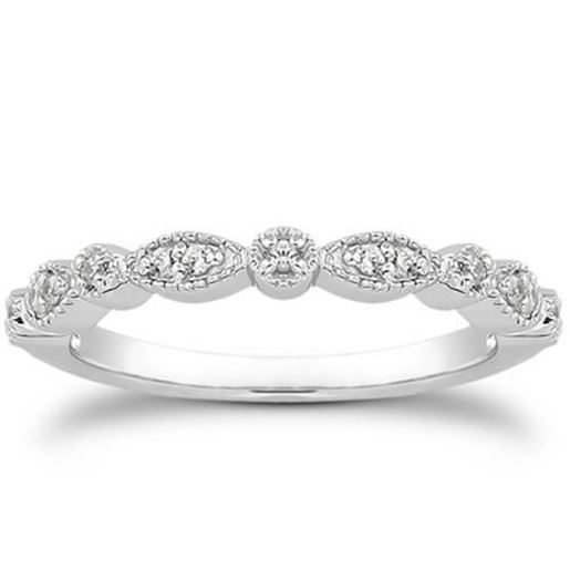 Image sur Size: 9 - 14k White Gold Vintage Look Fancy Pave Diamond Milgrain Wedding Ring Band