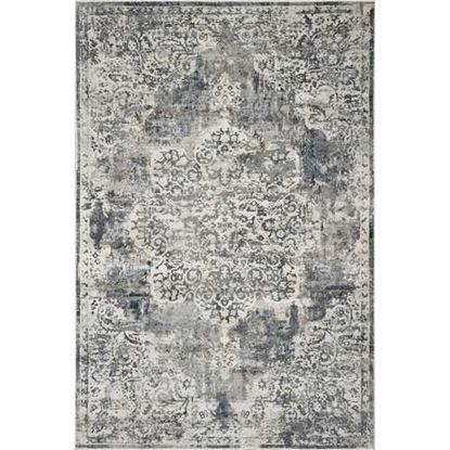 Picture of 9'x13' Ivory Machine Woven Distressed Diamond Floral Medallion Indoor Area Rug